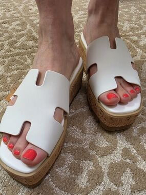 New,7,  Project Cloud White Cork Platform Slide Sandals - Women's Summer Shoes